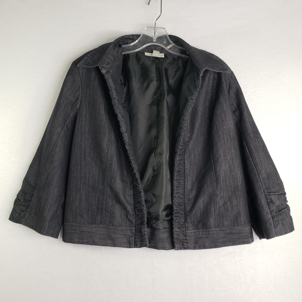 Dressbarn Denim Jacket Womens Large Crop Ruffle Front 3/4 Sleeve Career Casual